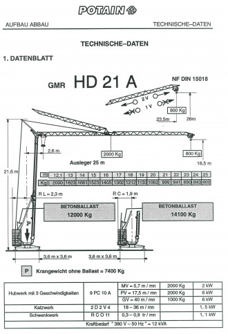 Kran Potain HD 21 A (25 Meter) Osnabrück