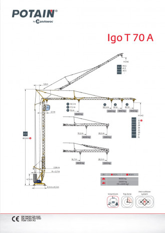 Turmdrehkran POTAIN Manitowoc Unterdreher IGO T 70 A 