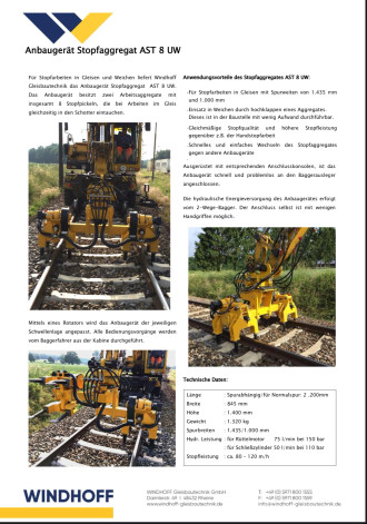 Windhoff AST8 UW Stopfgerät Weiche, Normal- und Schmalspur Likufix SW33 oder SMP T620
