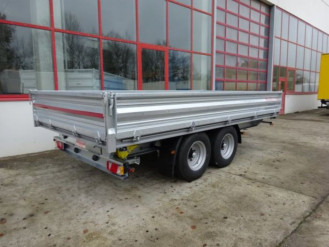 Tandem- Dreiseiten- Kippanhänger Tieflader
-- Breit- Bereifung und 5,50 m Ladefläche 