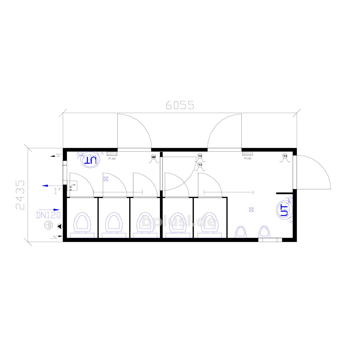 Sanitärcontainer WC-Container 2get. Typ 20’ / 6 m (WC20) – Getrennte Ausführung
