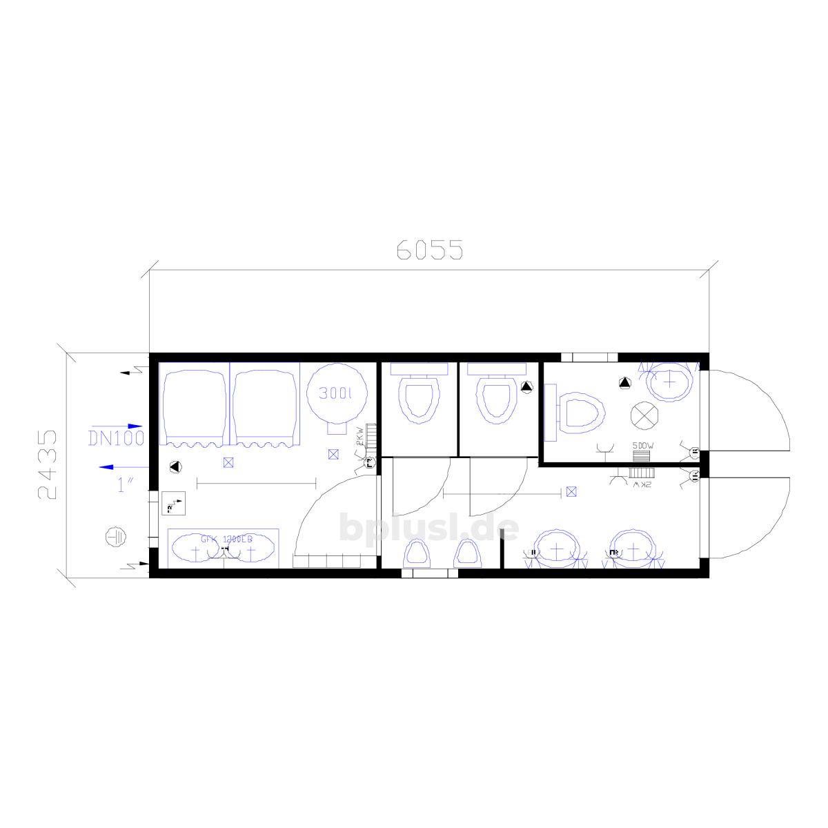 Sanitärcontainer 2get. (DBV) Typ 20ft / 6 m (SA20DBV) – Getrennte Ausführung