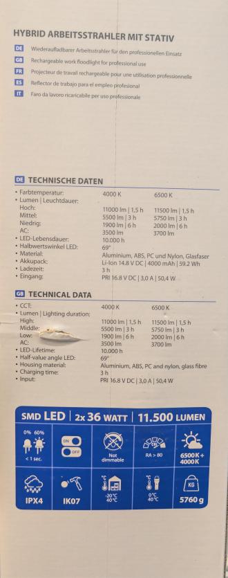 HaWe 11500 - Hybrid Profi-Arbeitsstrahler – 11.500 Lumen, Stativ & Akku-System