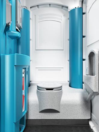 TOI® WATER UP Toilettenkabinen WC und Urinal ein großes Waschbecken.