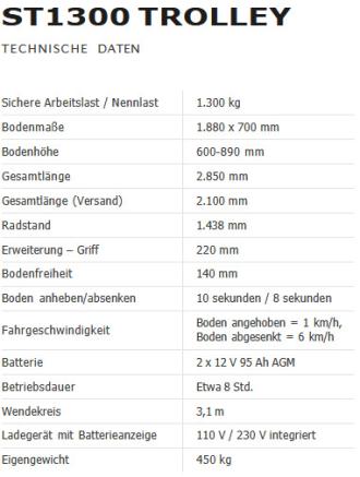Transportplattform Radmobil Elektro SmartLift ST 1300 TROLLEY Nutzlast 1300 kg